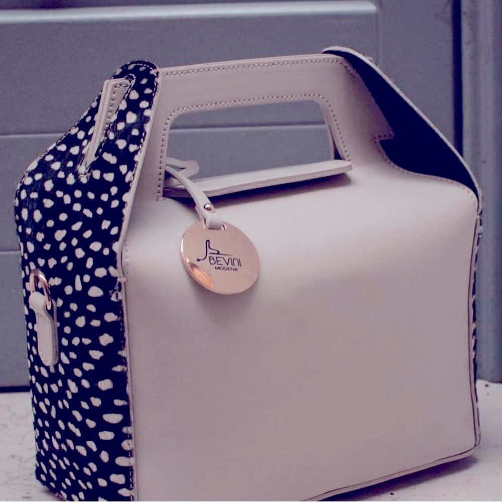 Bevini modena italian leather winter white and Black Women's Bag giveaway